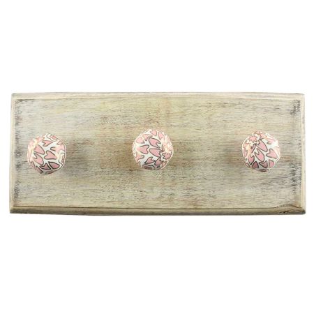 Pink Hexagon Small Ceramic Wooden Hook